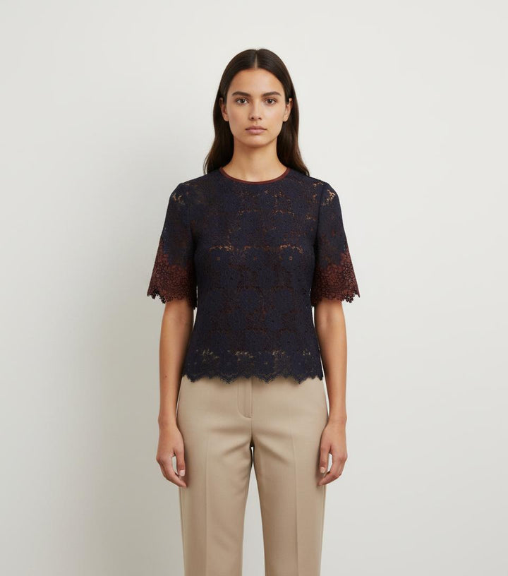 Blouse Bleue et Bordeaux - Taille S/36