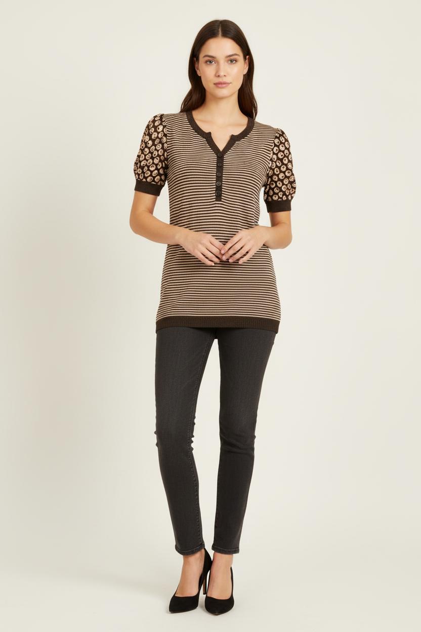 Blouse Marron et Beige - Taille L/40