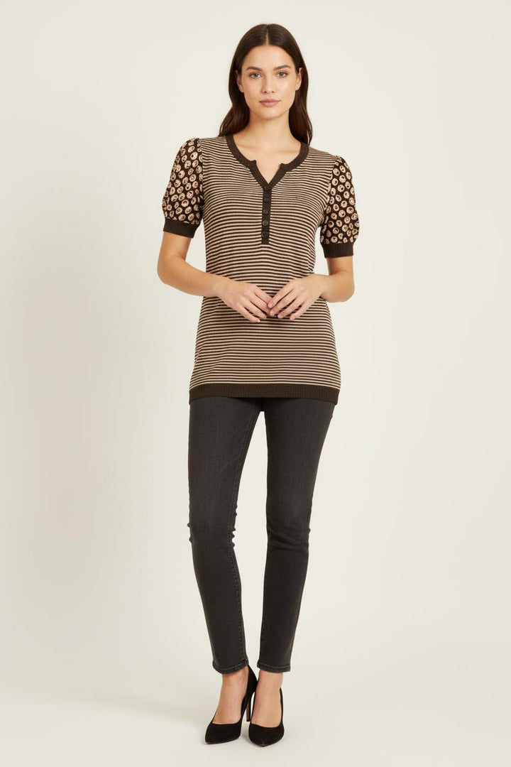 Blouse Marron et Beige - Taille L/40