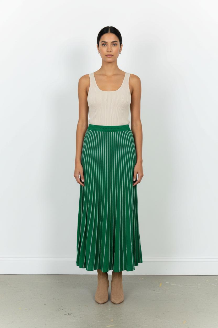 Jupe Plissée Verte et Blanche - Taille S/36 de la marque Sandro | PARAD44689 - Vendu par Paradigme - Image 1