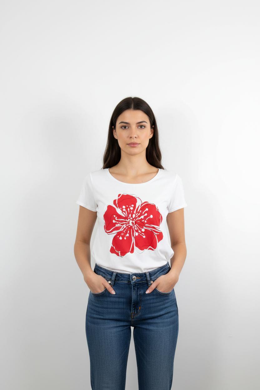 Tee-shirt Blanc et Rouge - Taille M/38
