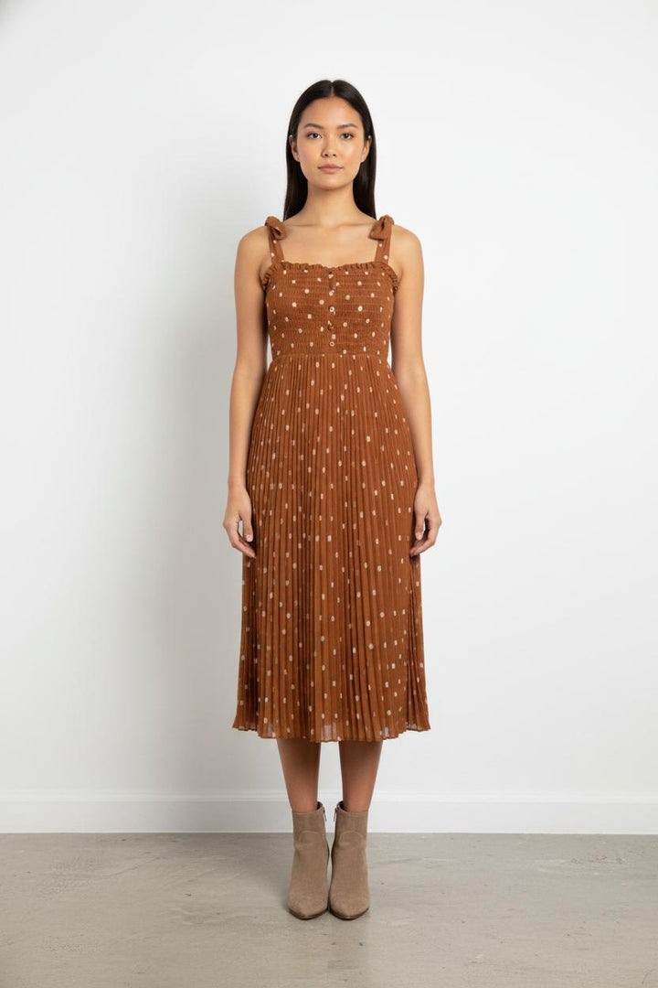 Robe Midi Marron à Pois Blancs - Taille XS/34