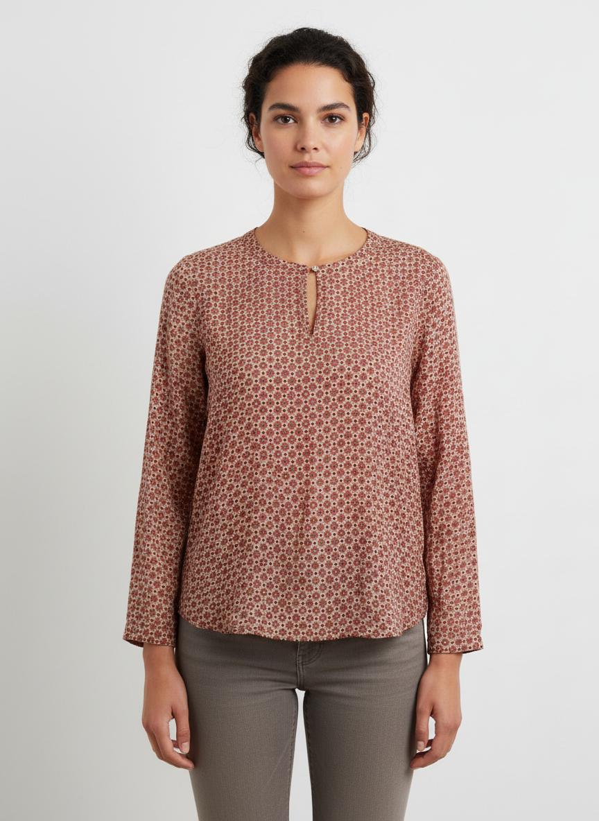 Blouse Rouge et Beige - Taille M/38