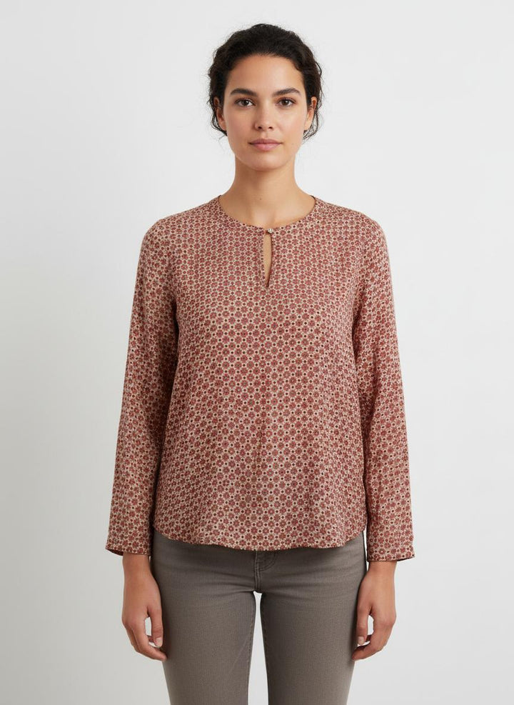 Blouse Rouge et Beige - Taille M/38