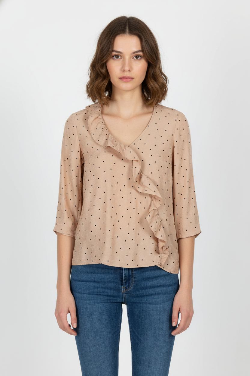 Blouse Rose à Pois Noirs - Taille XS/34 de la marque Sézane | PARAD44867 - Vendu par Paradigme - Image 1