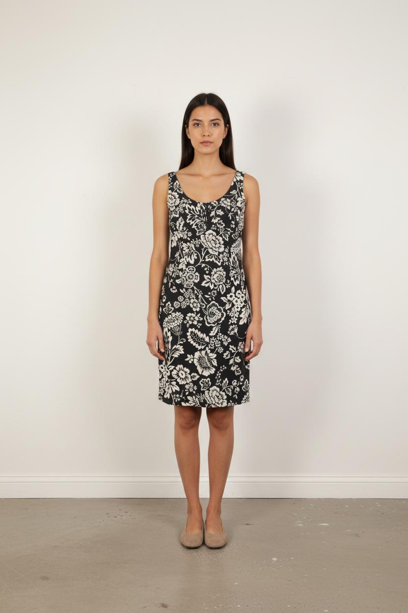 Robe Fleurie Noire et Blanche - Taille L/40