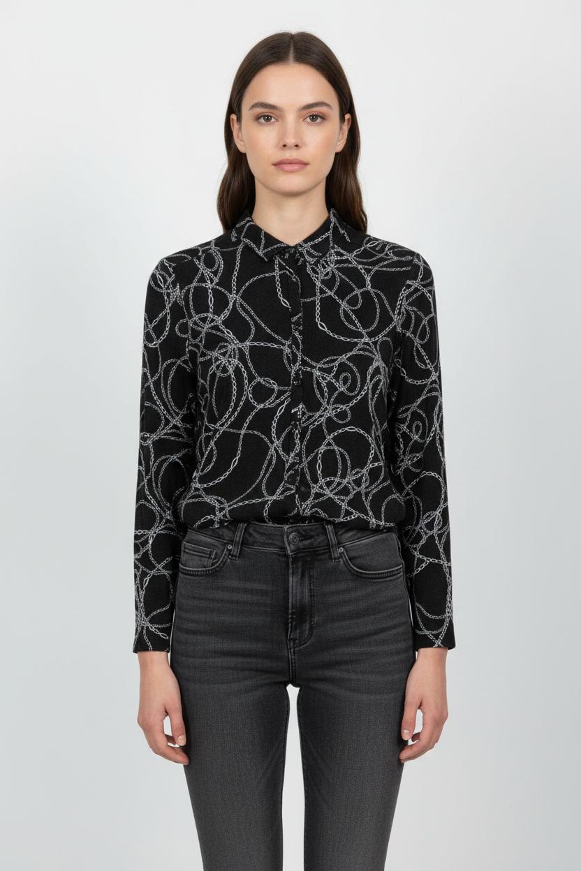 Chemise Noire et Blanche - Taille M/38 de la marque Caroll | PARAD44925 - Vendu par Paradigme - Image 1