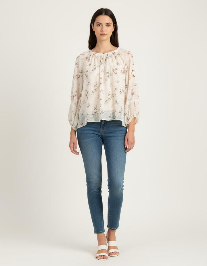Blouse Fleurie Blanche - Taille L/40