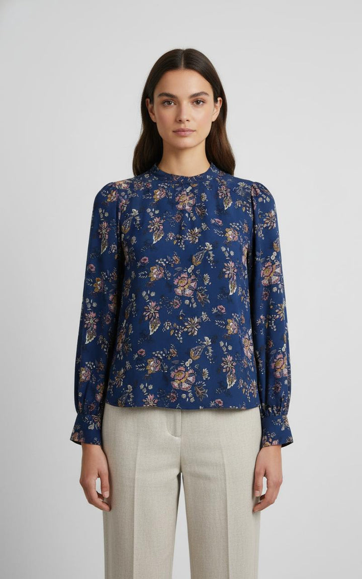 Blouse Fleurie Bleue - Taille L/40