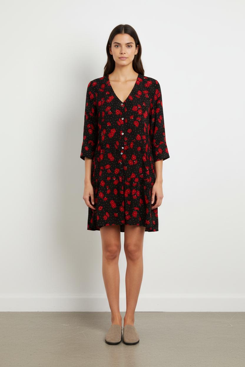 Robe Fleurie Noire et Rouge - Taille M/38