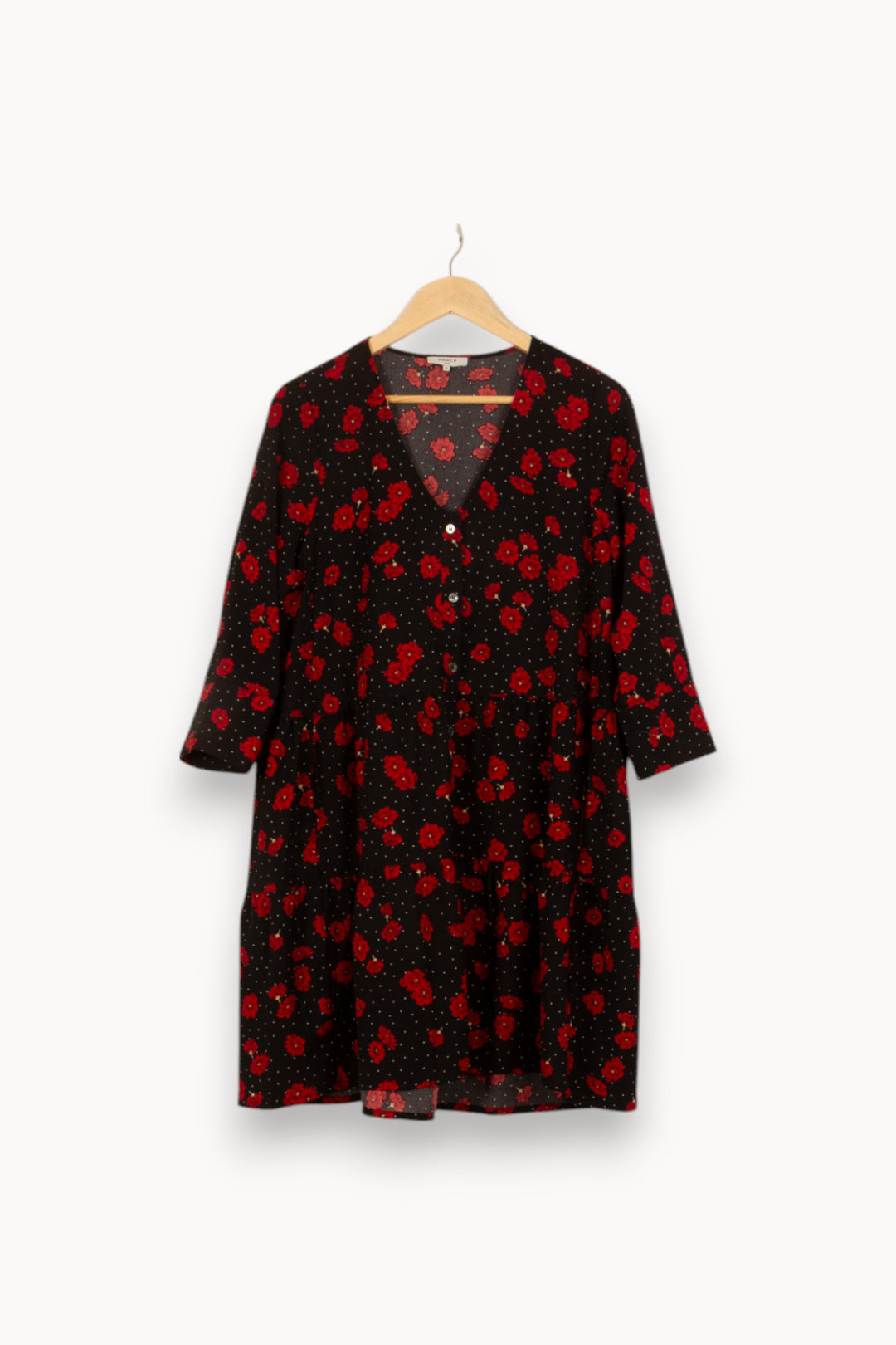 Robe Fleurie Noire et Rouge - Taille M/38 de la marque FRNCH | PARAD45033 - Vendu par Paradigme - Image 2