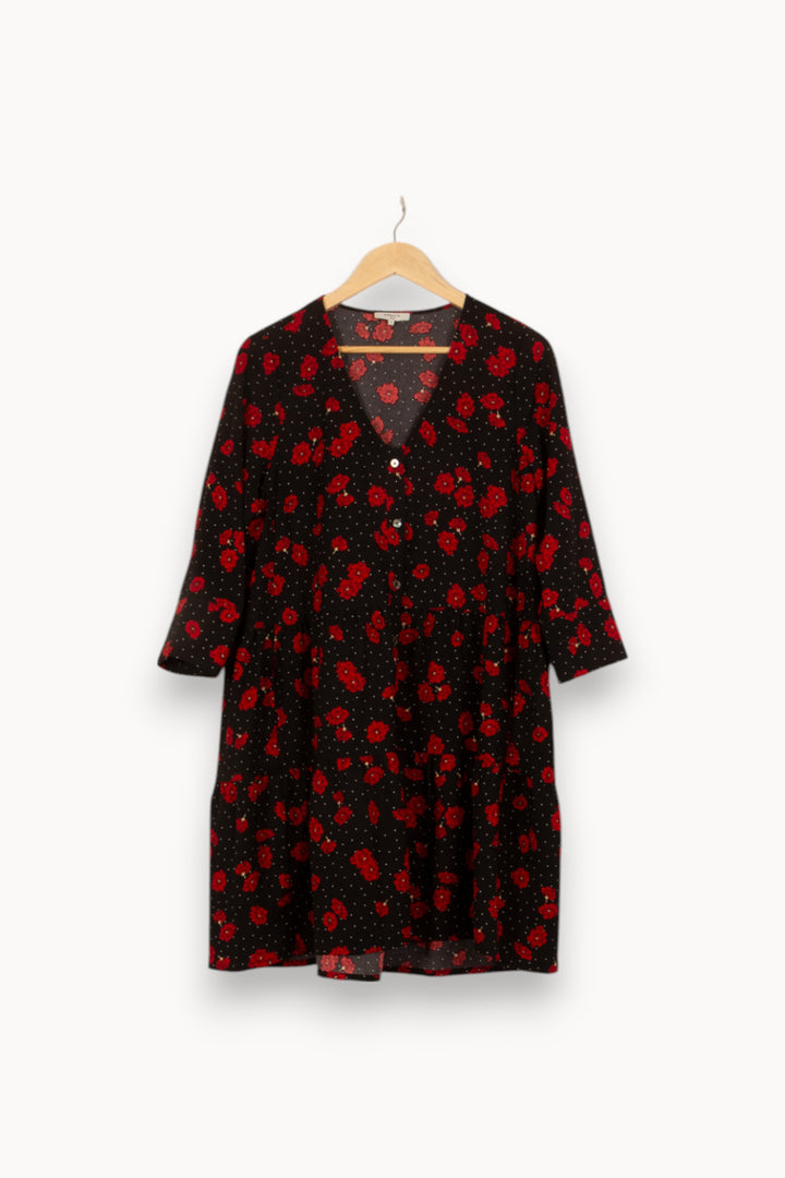 Robe Fleurie Noire et Rouge - Taille M/38 de la marque FRNCH | PARAD45033 - Vendu par Paradigme - Image 2