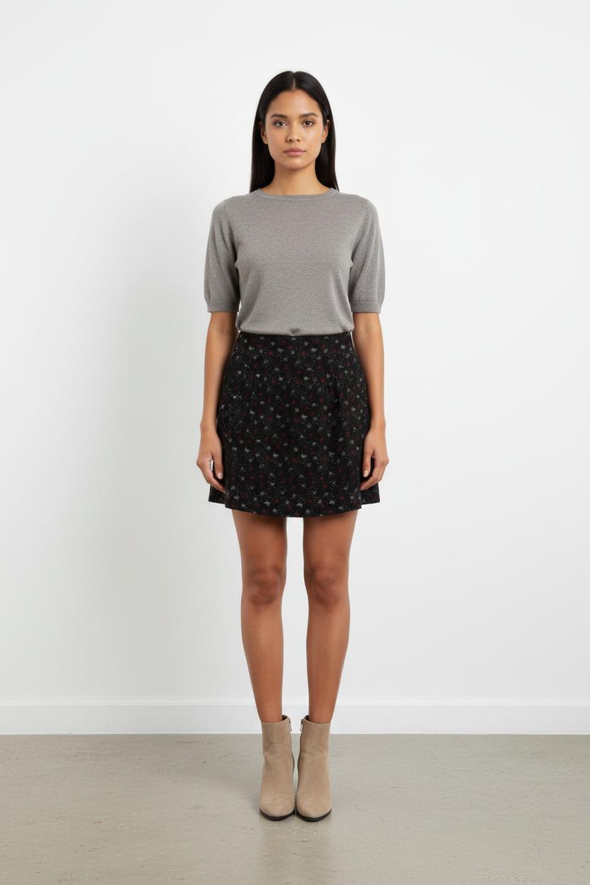 Jupe Courte Noire à Motifs - Taille M/38