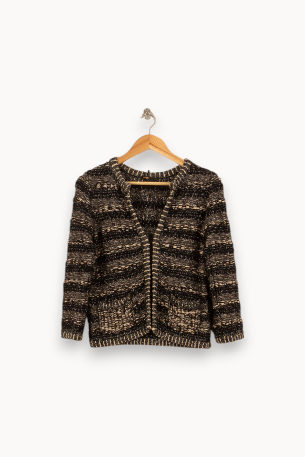 Veste en tweed Noire et Beige - Taille S/36 de la marque Maje | PARAD45061 - Vendu par Paradigme - Image 2