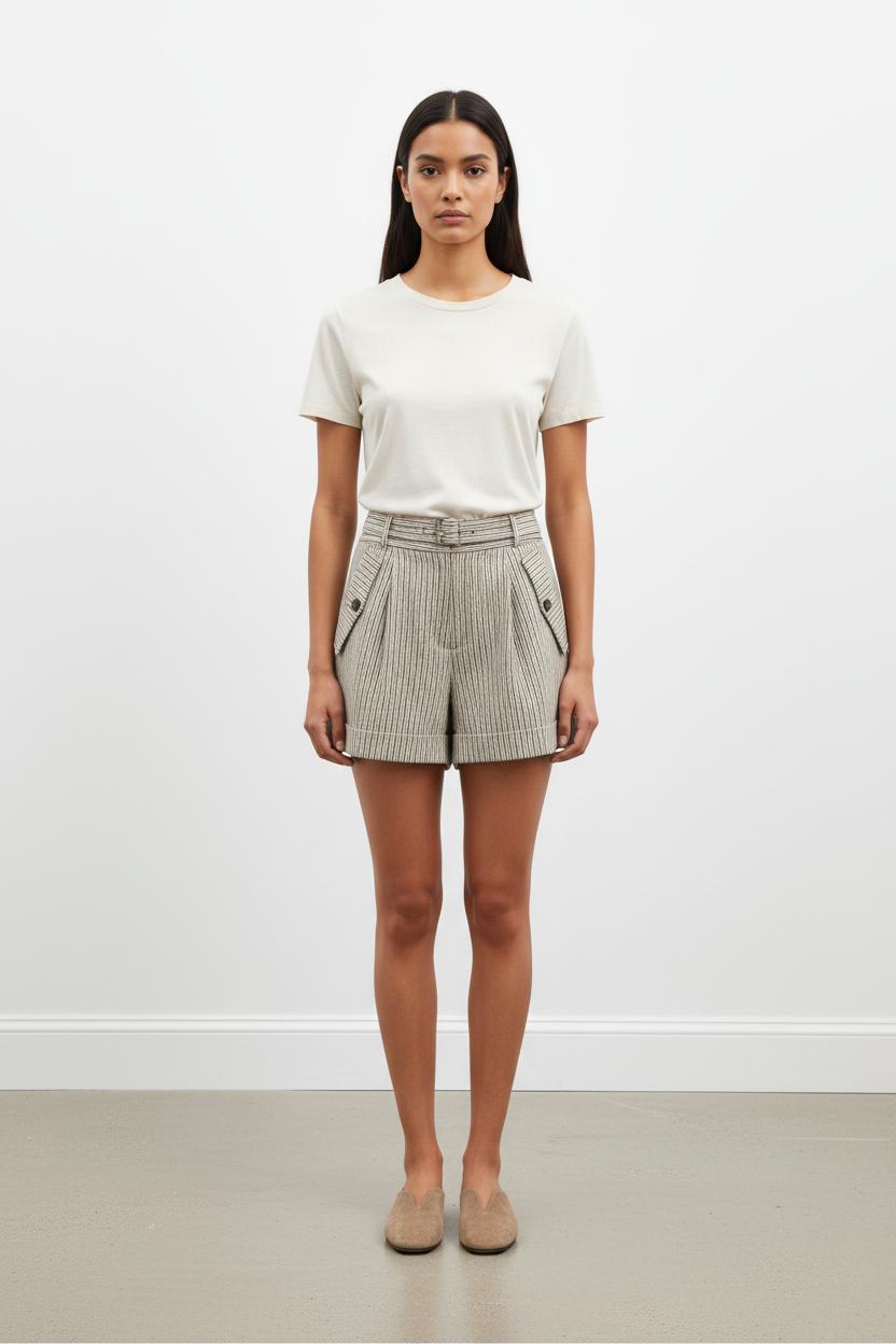 Short Rayé Beige et Noir - Taille S/36