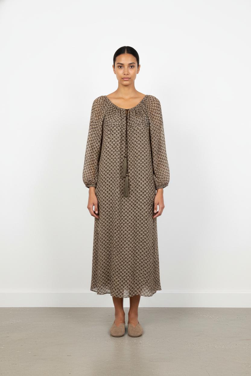 Robe Longue Marron et Beige - Taille M/38