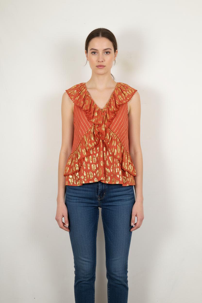 Blouse Orange et Doré - Taille S/36