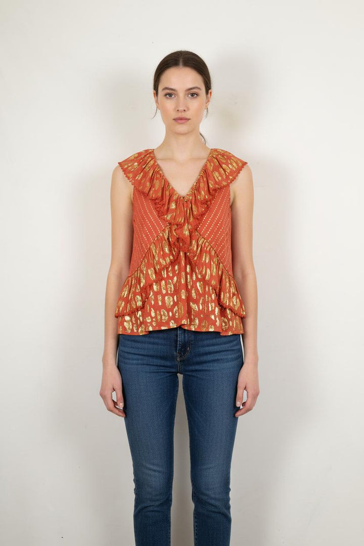 Blouse Orange et Doré - Taille S/36