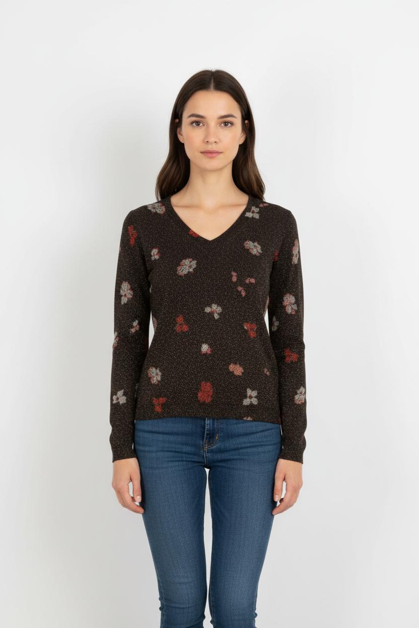 Pull noir brillant à motifs - Taille M/38
