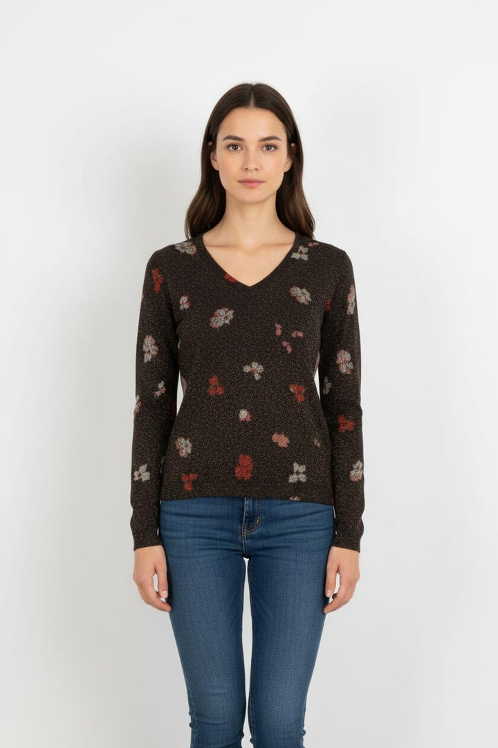 Pull noir brillant à motifs - Taille M/38