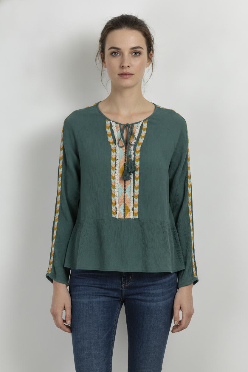 Blouse verte avec détails - Taille M/38 de la marque Louise Misha | PARAD45397 - Vendu par Paradigme - Image 1