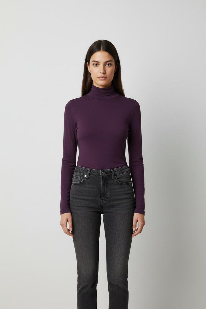 T-shirt manches longues violet col roulé - Taille XS/34