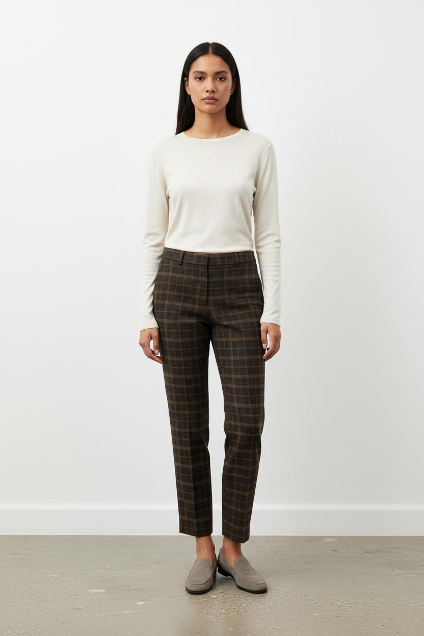 Pantalon noir/marron à carreaux - Taille XS/34