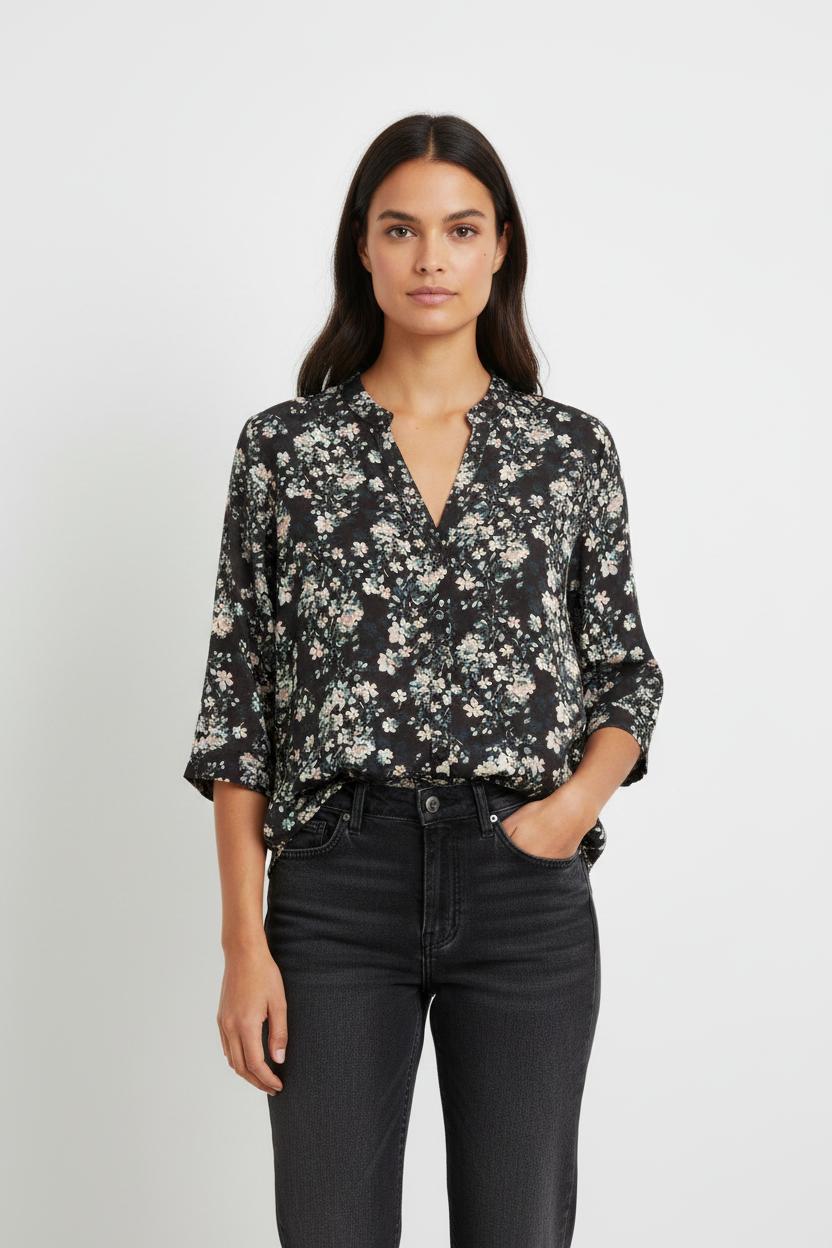 Blouse Noire et Fleurie - Taille M/38