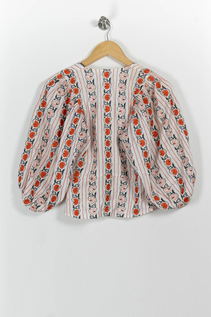 Blouse Blanche et Orange - Taille S/36 de la marque Sandro | PARAD46083 - Vendu par Paradigme - Image 4