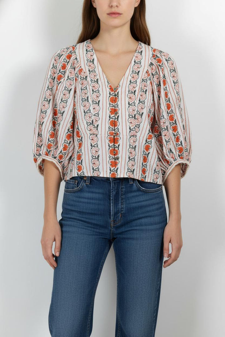 Blouse Blanche et Orange - Taille S/36 de la marque Sandro | PARAD46083 - Vendu par Paradigme - Image 1
