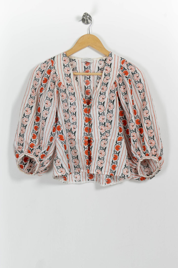 Blouse Blanche et Orange - Taille S/36 de la marque Sandro | PARAD46083 - Vendu par Paradigme - Image 2
