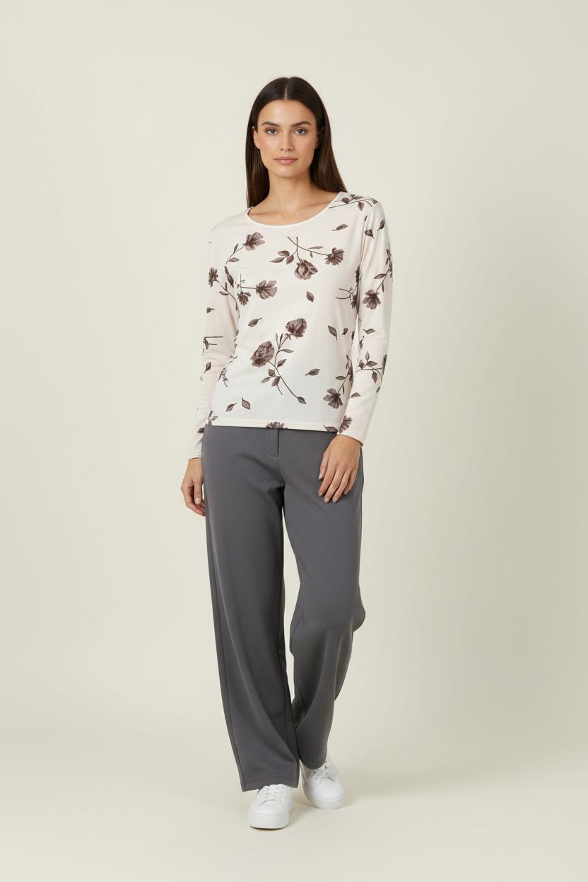 Tee-shirt Manches Longues Écru et Marron - Taille L/40 de la marque Caroll | PARAD46314 - Vendu par Paradigme - Image 1