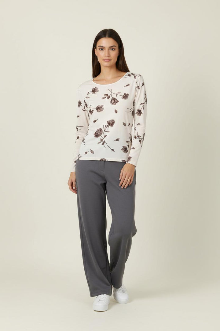 Tee-shirt Manches Longues Écru et Marron - Taille L/40 de la marque Caroll | PARAD46314 - Vendu par Paradigme - Image 1
