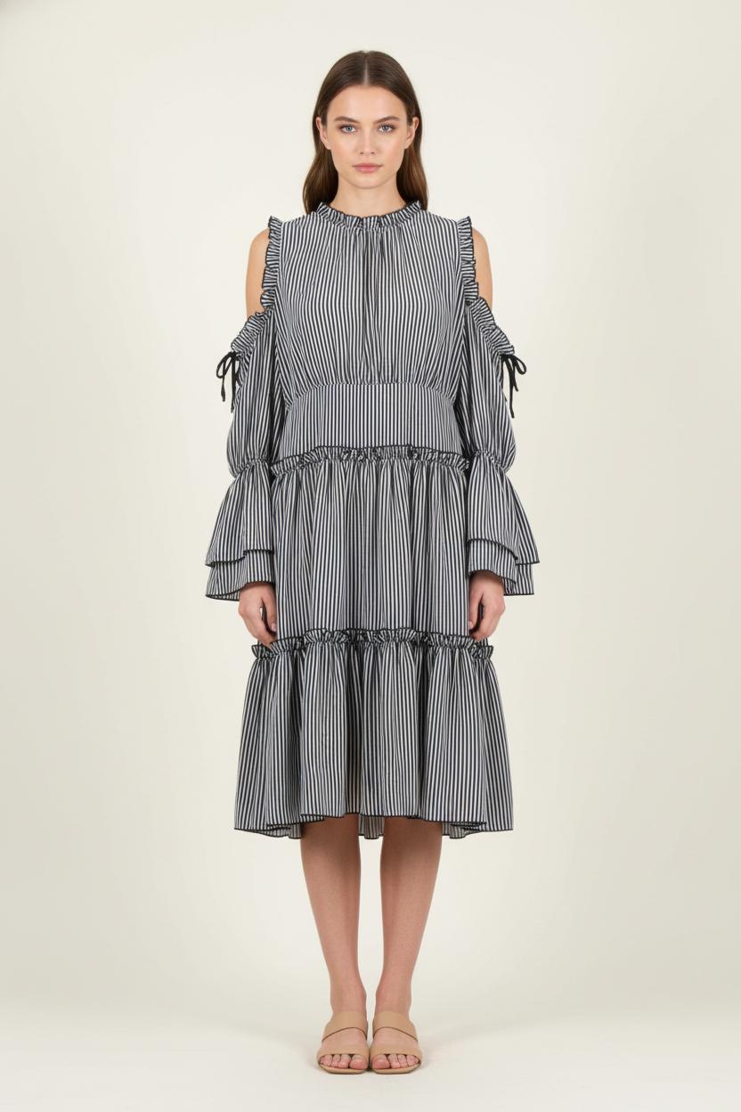 Robe Midi Rayée Noire et Blanche - Taille M/38 de la marque Maje | PARAD46400 - Vendu par Paradigme - Image 1