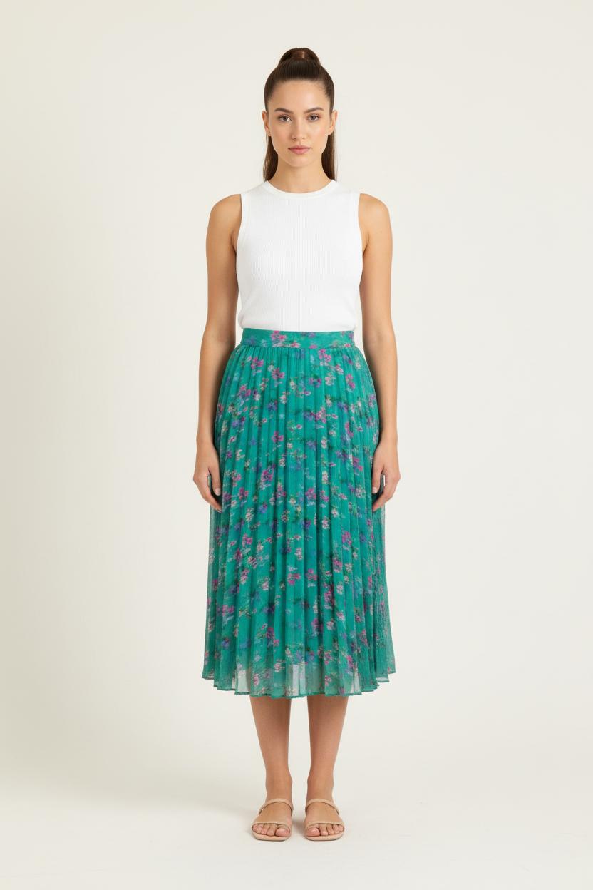 Jupe Plissée Verte et Rose - Taille M/38 de la marque Ekyog | PARAD46430 - Vendu par Paradigme - Image 1