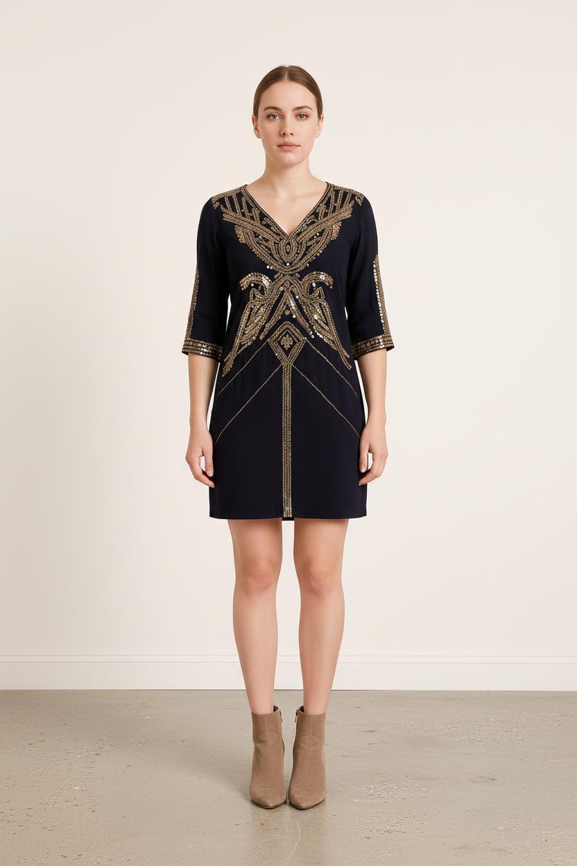 Robe Brodée Bleu et Doré - Taille M/38