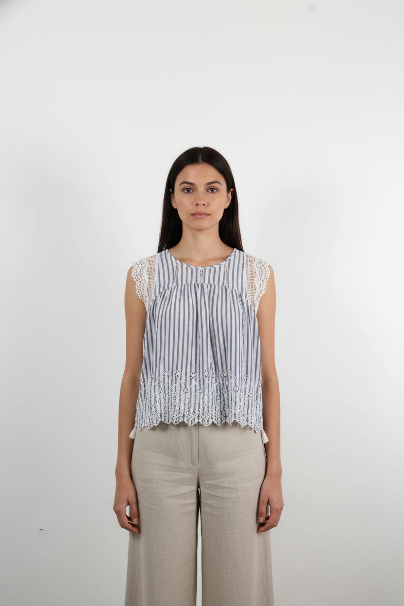Blouse Bleu et Blanc - Taille S/36