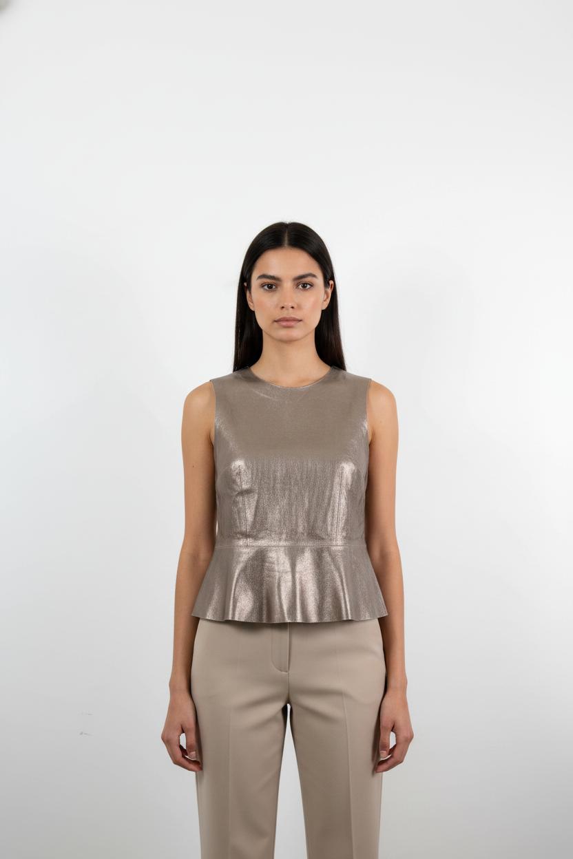 Top Sans Manches Métallisé Beige - Taille S/36
