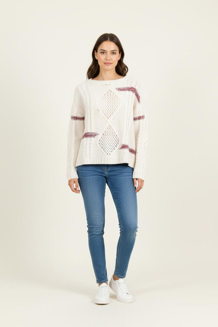 Pull Blanc et Bordeaux - Taille S/36 de la marque Bérénice | PARAD46594 - Vendu par Paradigme - Image 1