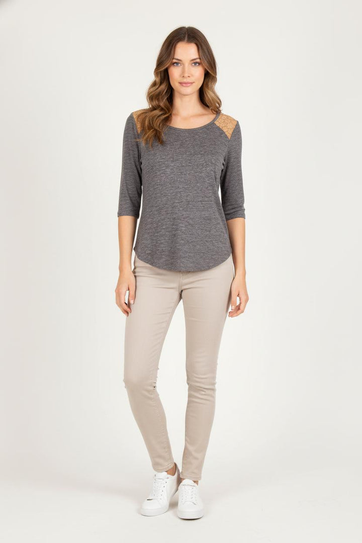 Tee-shirt Gris et Beige - Taille S/36 de la marque Claudie Pierlot | PARAD46610 - Vendu par Paradigme - Image 1