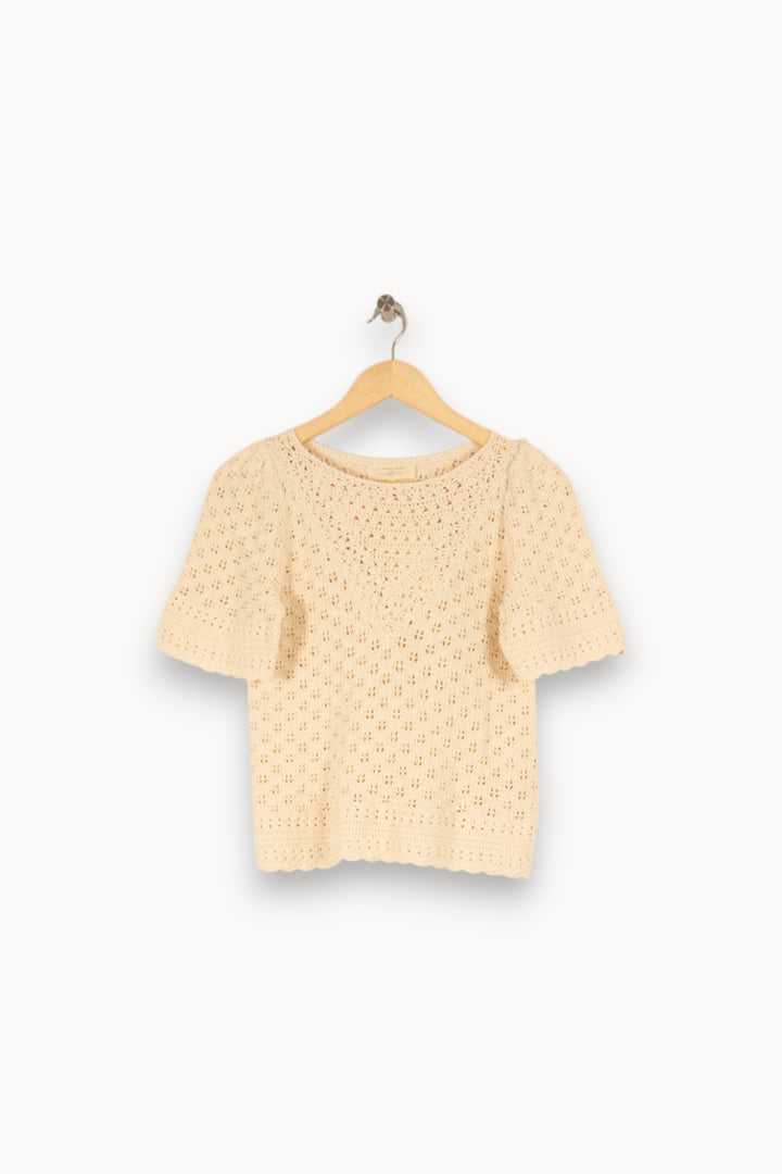 Pull à manches courtes en maille beige - Taille S/36 de la marque Sézane | PARAD46781 - Vendu par Paradigme - Image 1