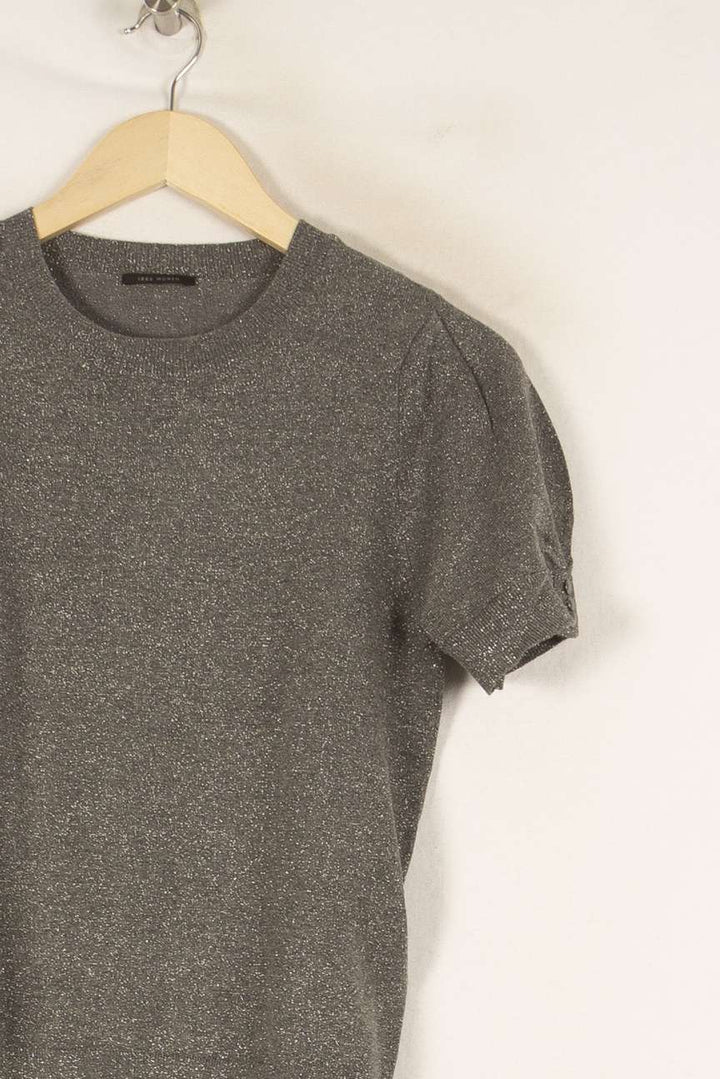 Pull à manches courtes gris brillant - Taille S/36 de la marque IKKS | PARAD46798 - Vendu par Paradigme - Image 2