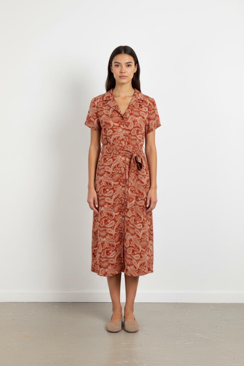 Robe rouge/marron à motifs - Taille S/36