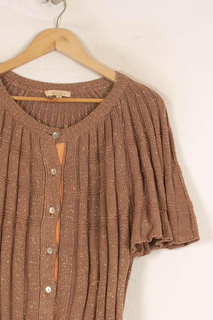 Cardigan beige/rose brillant - Taille S/36 de la marque Sandro | PARAD47194 - Vendu par Paradigme - Image 2