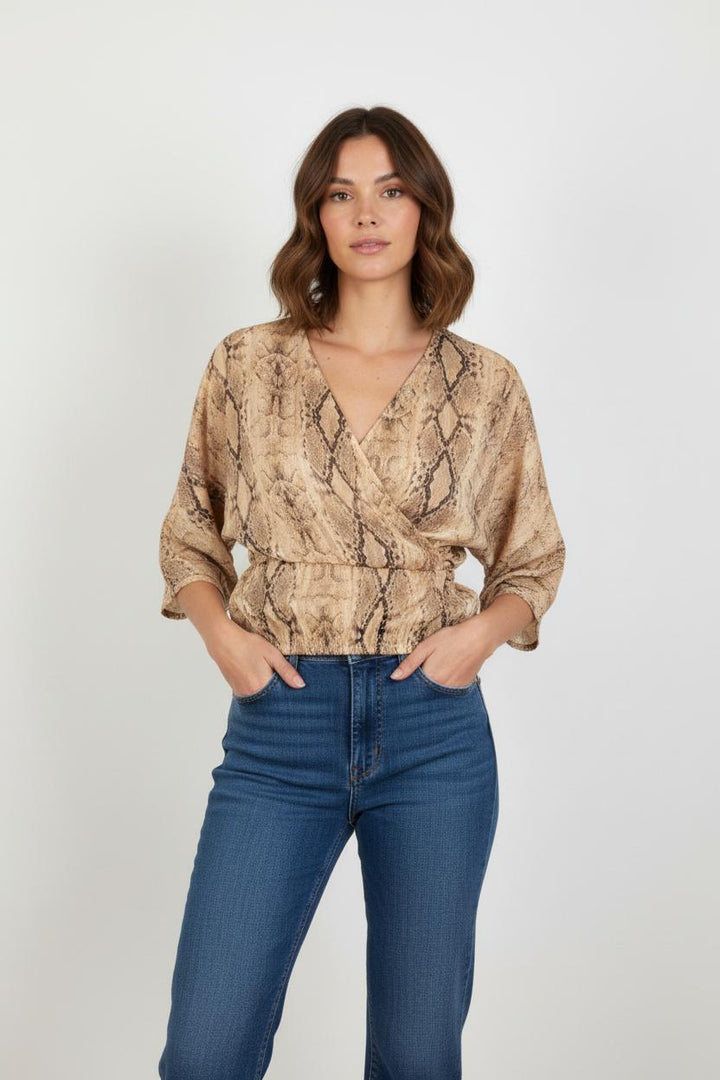 Blouse beige à motif crocodile - Taille S/36