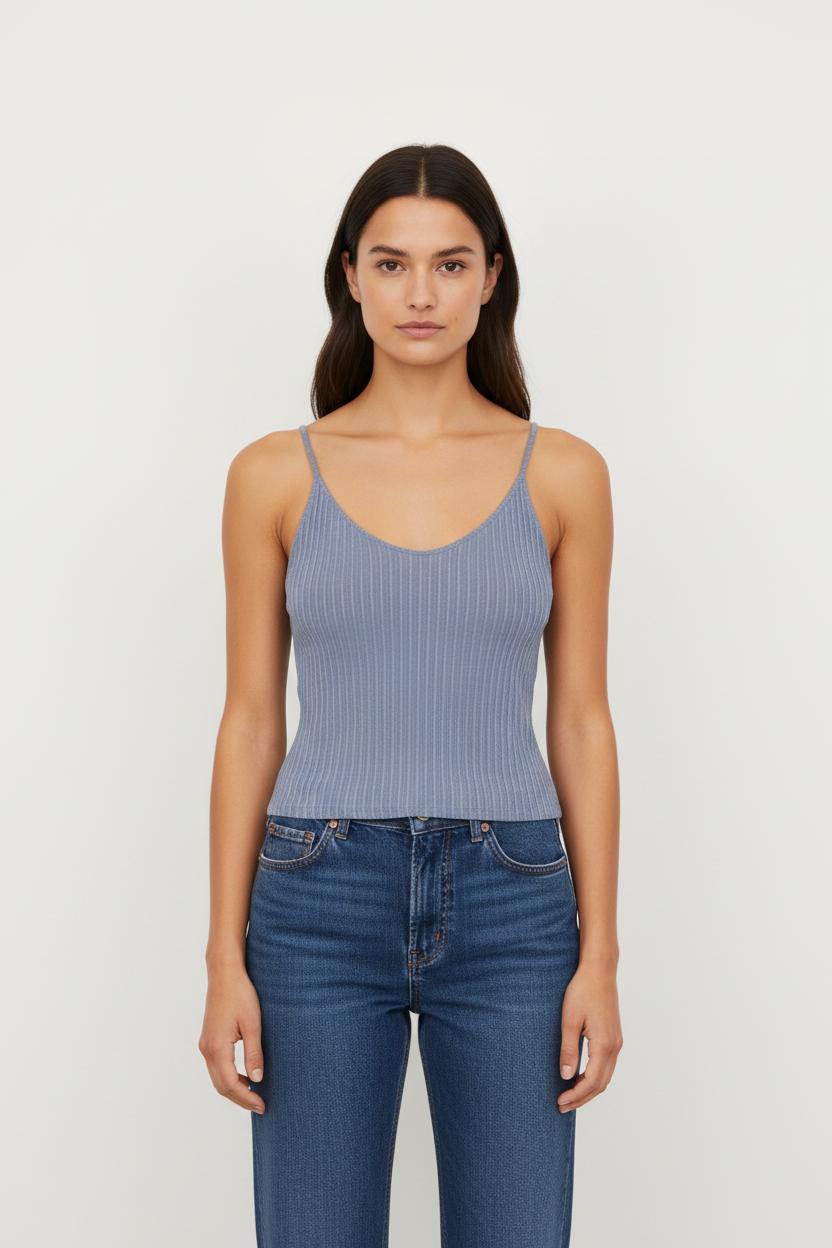 Débardeur bleu côtelé - Taille XS/34