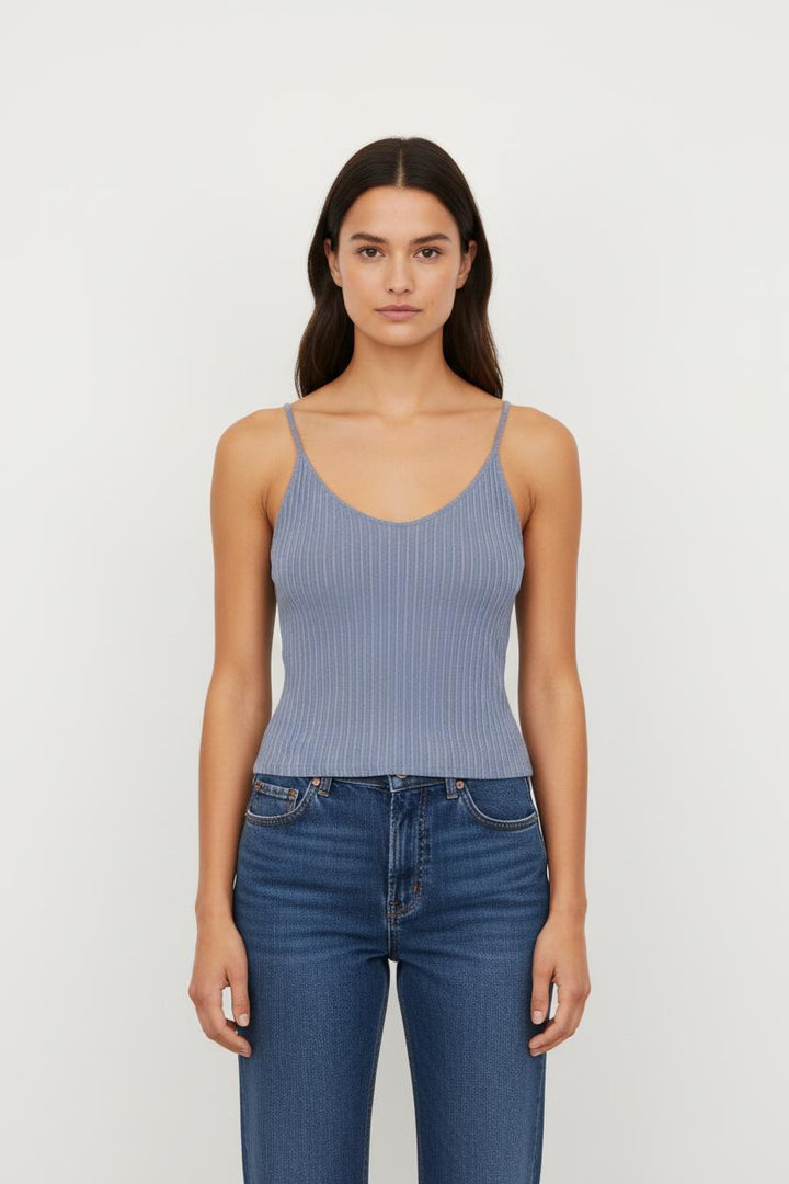 Débardeur bleu côtelé - Taille XS/34