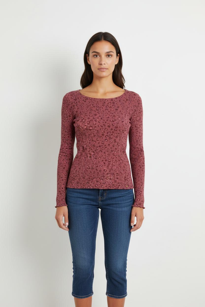 Top à manches longues violet léopard - Taille S/36