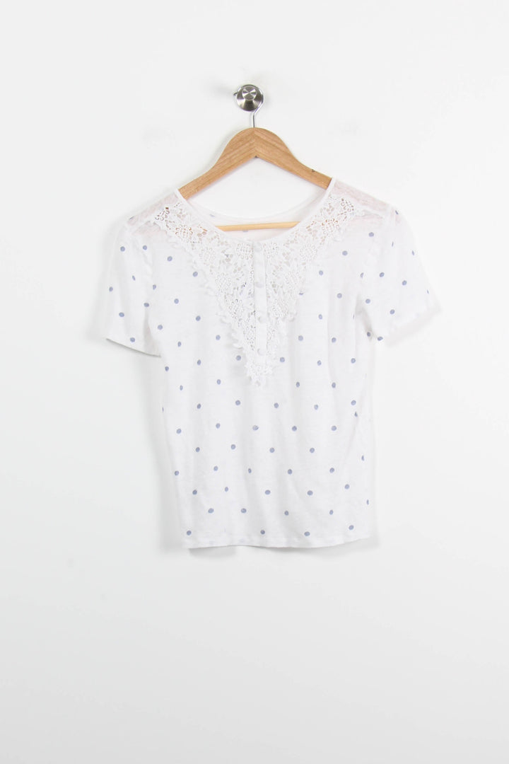 T-shirt blanc à pois - Taille S/36