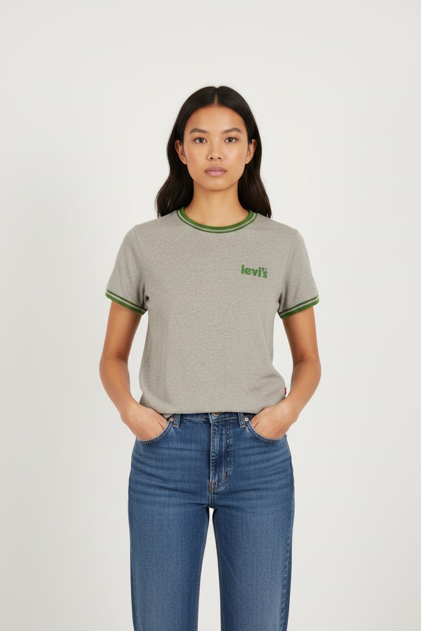 T-shirt gris et vert - Taille S/36